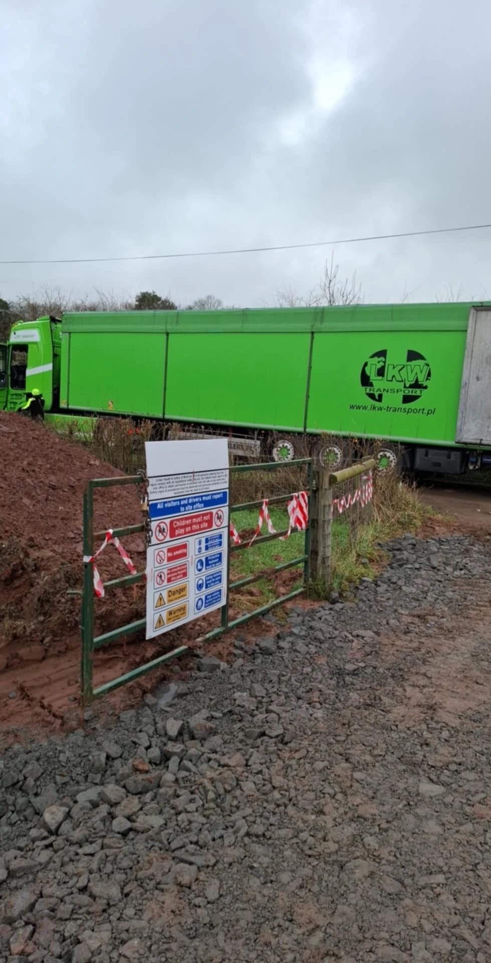Curtain-sided European delivery lorry arriving at an APMBuild site in Herefordshire, direct from Poland