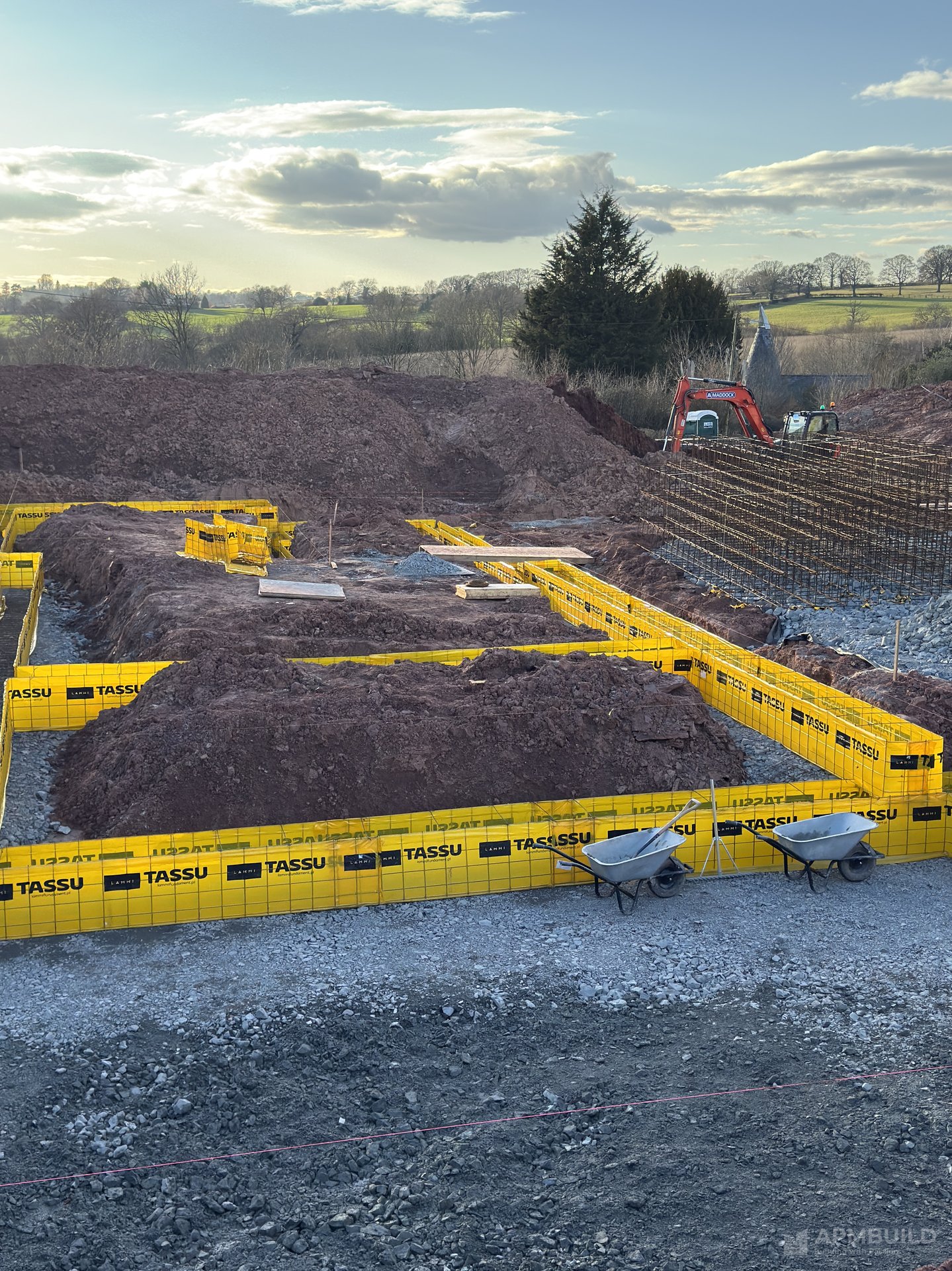 Full perimeter Lammi Tassu ICF formwork for a Passivhaus-grade foundation near Ledbury by APMBuild, Herefordshire
